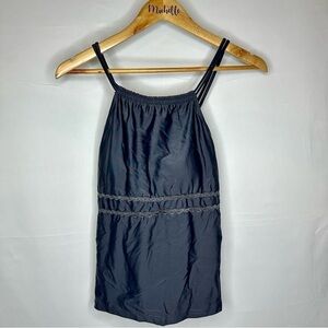 NWT Beachsissi Halter Tankini Top Criss Cross Black Swim Tank Women’s XL